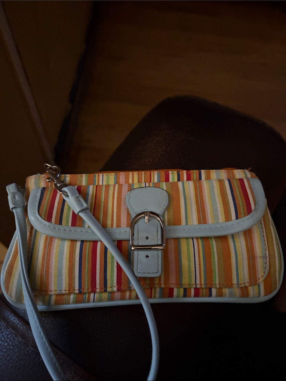 Sondra Roberts Striped Multicolor Wristlet with Light Blue Trim